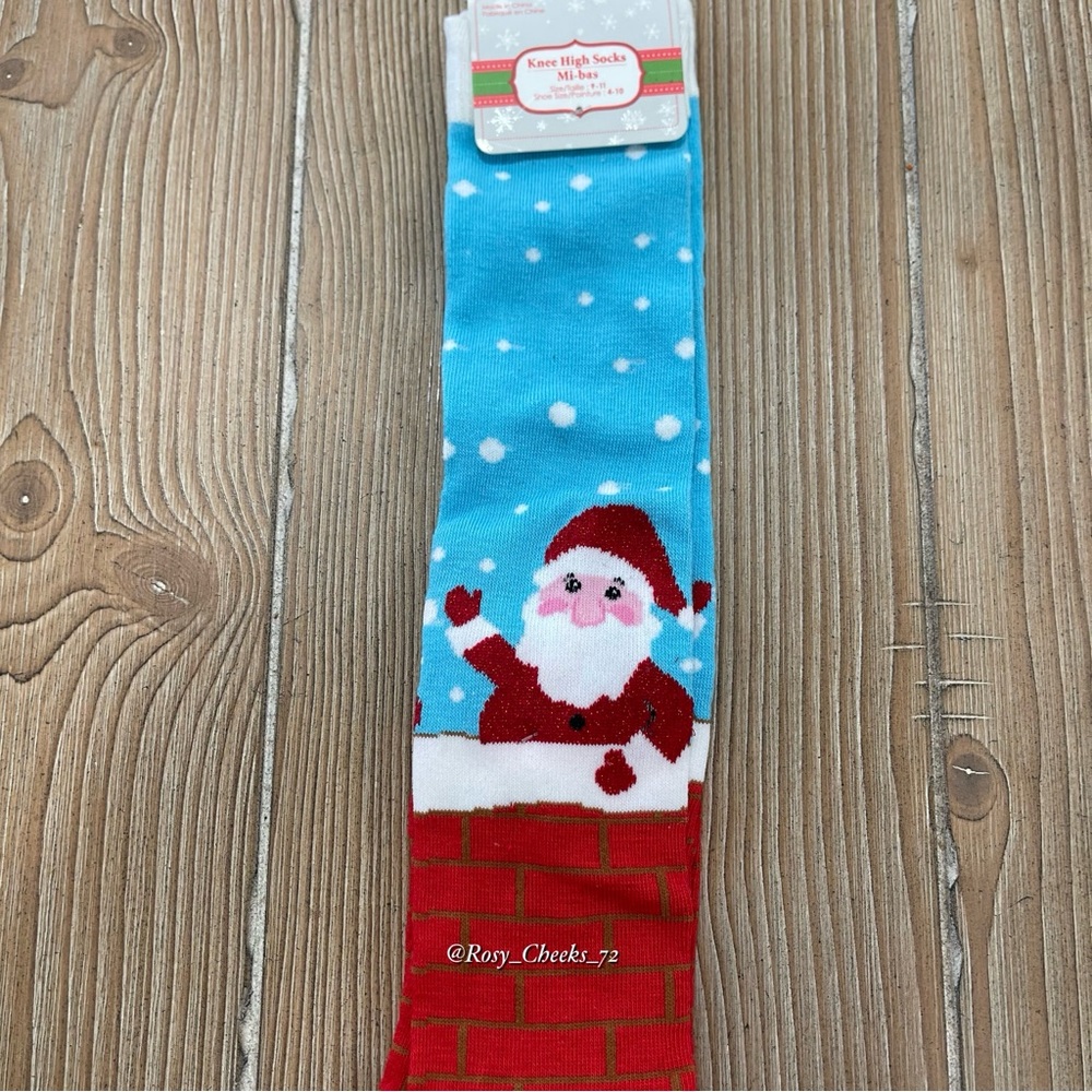 Festive Santa Knee-High Socks - Blue and Red